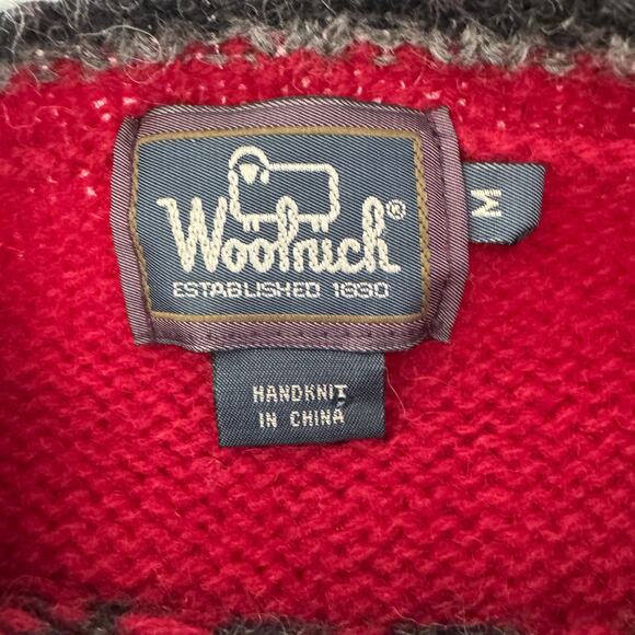 Vintage Woolrich sweater Womens Medium Red Wool Handknit Nordic Retro Fair Isle - Picture 4 of 7